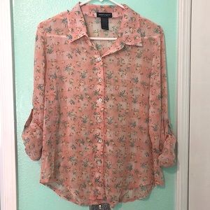 About A Girl Sheer Floral Button Up